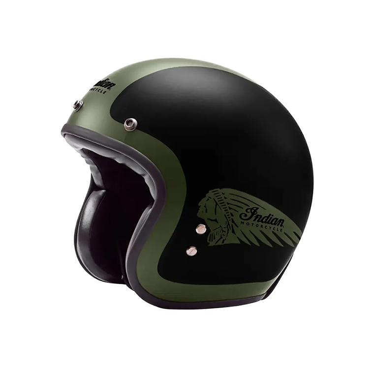 Open Face Helmet, Matte Black/Green
