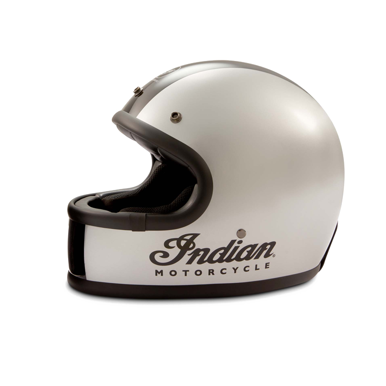 Gloss Stripe Retro Full Face Helmet, Silver