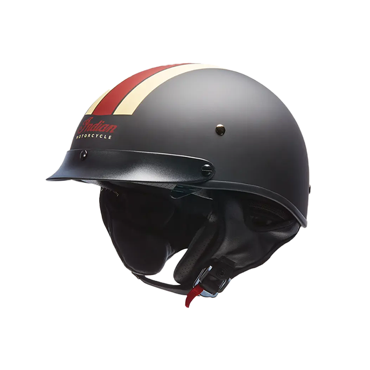 Half Helmet with Retro Racing Stripe, Black